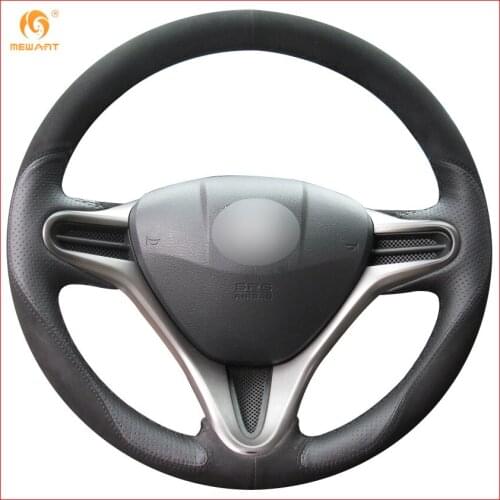 MEWANT Black Leather Black Suede Car Steering Wheel Cover for Honda Fit 2009-2013 City Jazz / Honda Insight 2010-2014 Interior