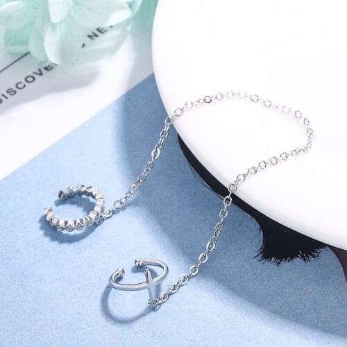 Womens Fashion Chain Tassel Clip Earrings Simple Style Cross Cuff Ear Jewelry Female Elegant Dangle Earring Accessories Gifts