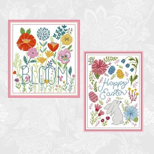 DIY Handmade Cross Stitch Kits Happy Easter DMC Threads Embroidery Sets 14ct 11ct Printed Aida Canvas Needlework Home Decor