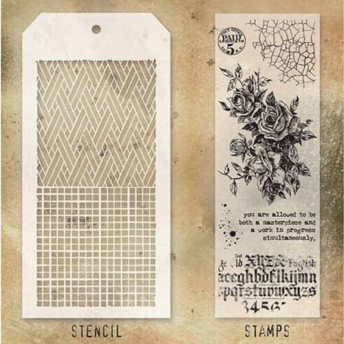 2021 New Stripes Flowers Retro Clear Stamp and Stencil Set For DIY Making Crack Greeting Card Scrapbooking No Metal Cutting Dies