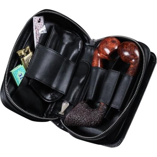 New leather pipe tobacco pouch case for 3 pipe holder pocket Black Tobacco Pipe Tools Accessories Bag