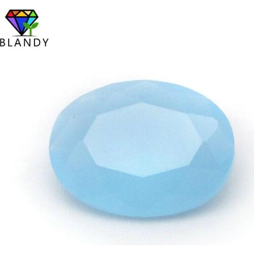 Wholesale Price 2x3~13x18mm Oval Shape Loose Milky Blue Glass Gems Synthetic Glass Stone Beads For Jewelry