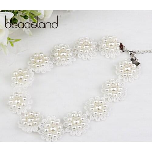 Beadsland Chokers Necklaces Simulated-pearl Handiwork Flower Shape Design Fashion Ethnic Woman Girl Party Festival Gift 40157