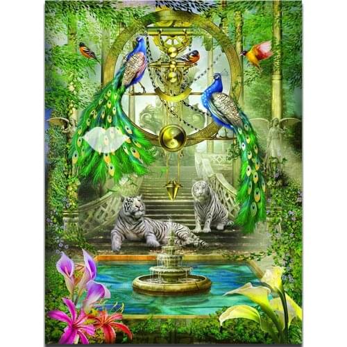 Full square round drill Blue Peacock and White Tiger diy diamond painting set diamond embroidery Cross Stitch decoration salon