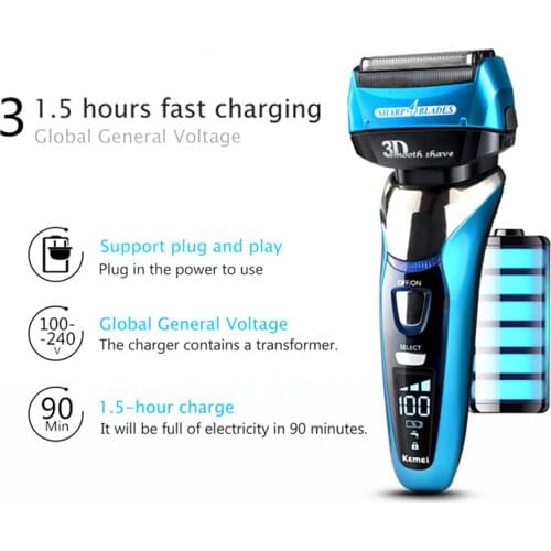 Pro Razors Wet & Dry Kemei Electric Shavers LCD Display Rechargeable Cutters for Men Beard Trimmer Professional Shaving Machines