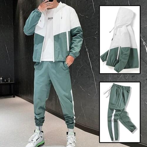 Dropshipping Patchwork Hip Hop Casual Mens Sets 2021 Korean Style 2 Piece Sets Clothes Men Streetwear Fitness Male Tracksuit