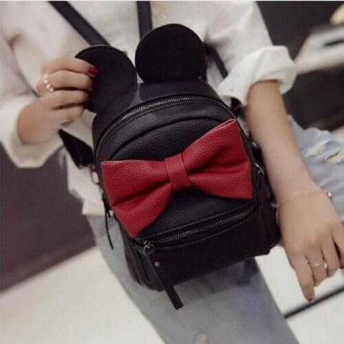 2017 Fashion new female bag quality pu leather womens bag backpacks Cute Animals bow sweet ears Wind School Baby mini backpack