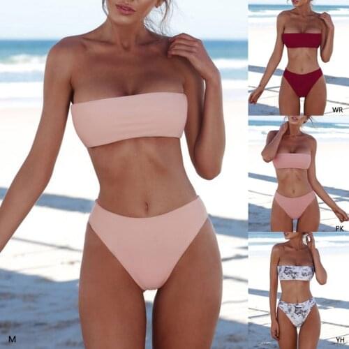 Mdksai Sexy Women Bikini Set Strapless Bandeau Push-up Bra Swimsuit Swimwear Bathing