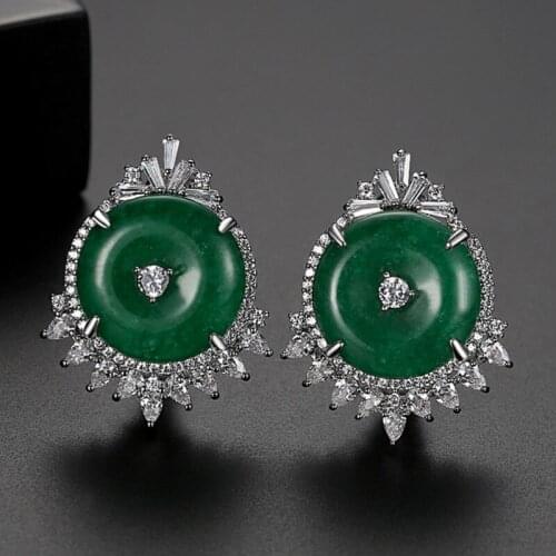 Zlxgirl jewelry luxury brand women wedding Stud earrings jewelry high quality Green stone earrings piercings ears women gifts