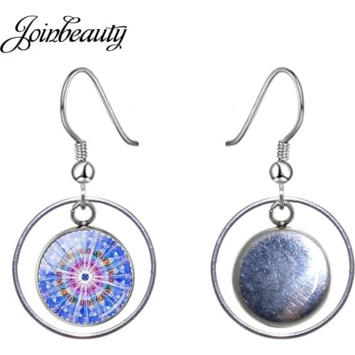 JOINBEAUTY Blue Flower Henna Yoga Print Pattern Hollow Out Pendant Earrings Charm Religion Believer Ear Accessories Gifts HN90