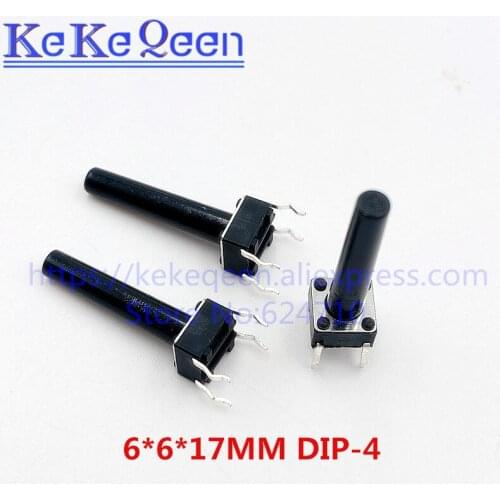100PCS 6*6*17mm 4 Pin Tactile Tact Push Button Micro Switch 6*6*17 Direct Plug-in Self-reset 6X6X17MM DIP-4 Switches Top Copper