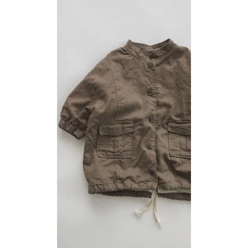 Japanese Boys Trench Tops Kids Autumn Wear New Arrival Spring Childrens Coat Long Sleeve Fashion Cotton Linen Thin Lining Coat