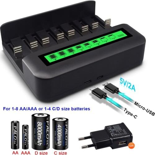 PALO Smart Fast Charger for 1.2v Nimh Nicd AA AAA Rechargeable Battery D size Type D Rechargeable Battery
