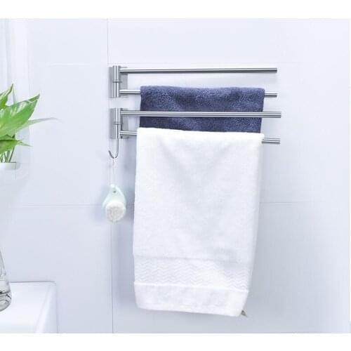 Stainless steel rotatable towel bathroom towel rack kitchen wall-mounted folding movable towel bar