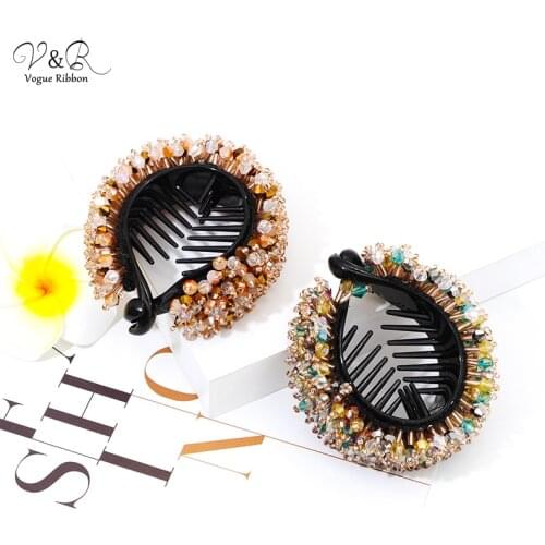 2020 New Trendy Korean Hair Band Beaded No-slip Hair Claw Clip Barrettes Hair Holder Hair Accessories With Colorful Glass Beads