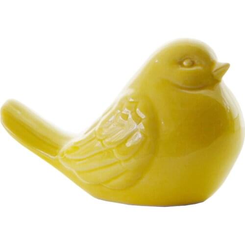 Yellow Glazed Handcrafted Bird Figurine, Small Bird Sculpture Collectible Bird