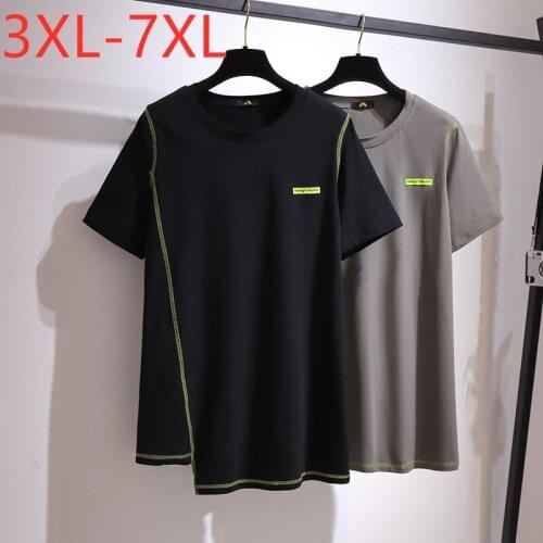 New 2021 Ladies Summer Plus Size Tops For Women Large Short Sleeve Loose Black Cotton Stripe O-neck T-shirt 3XL 4XL 5XL 6XL 7XL