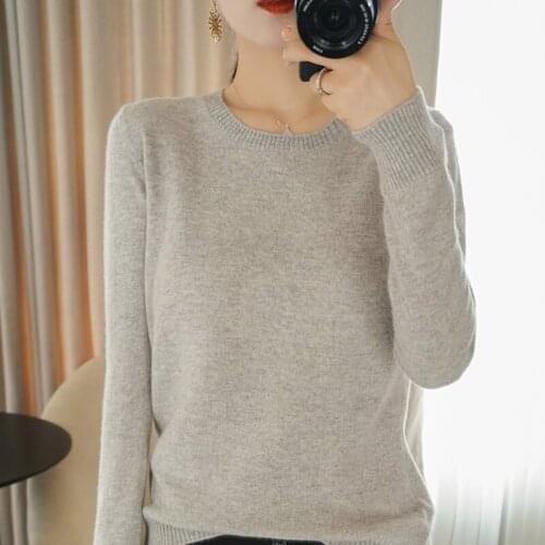 2021 Autumn Winter 100% Wool Knitted Womens O-neck Sweater Pullover Basic Ladies Solid Soft Jumper Loose Large Size S-XXL