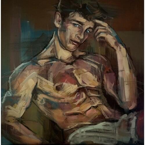 100%Handmade Oil Painting Hand Nude Naked Man, Young Sexy Male, Gay Homoerotic Oil Painting, Original Artwork