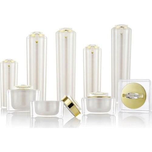 15 30 50g High-End Golden Cap Acrylic Cream Jar Luxury Acrylic Lotion Bottle 30 60ml Refillable Press Pump Container 10pcs/lot