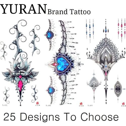 19x9CM Sexy Diamond Crystal Tattoo Stickers Henna Lace Vines Water Transfer Tattoo Love Women Girl Makeup Tatoo Neck Hand Chest