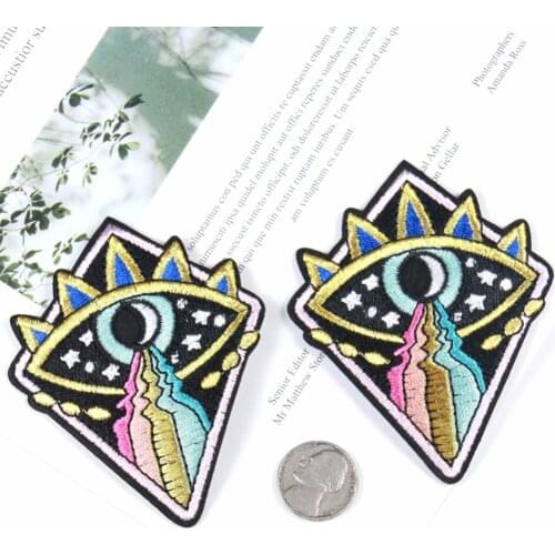 2PC Rainbow Tears Moon Eyes Embroidery High quality Patch abstrac Art Badge Iron on Patches for Clothing Free Shipping 86*70mm