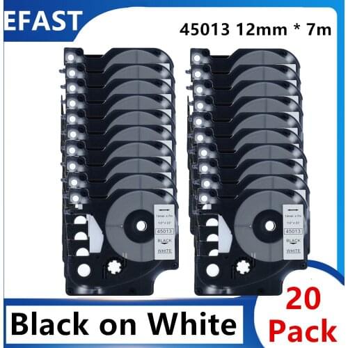 20 Pack 12mm 45013 Black on white compatible dymo D1 12mm label printer 45014 laminated label tapes for LM 160 280 label maker