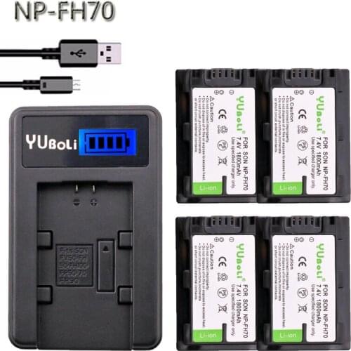 4PCS 1800mAh NP-FH70 NP FH70 NPFH70 Battery + LCD Battery Charger For Sony HDR-CX12E HDR-CX7E HDR-SR10E HDR-SR12E/SR11E