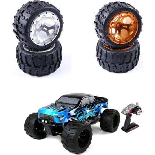 4WD Buggy Car Aluminum CNC Wheel Rim Wheels Hub + Rubber Off Road Tires Tyre Set For 1/5 Nitro Rc Truck Toys ROFUN Racing BM BM5