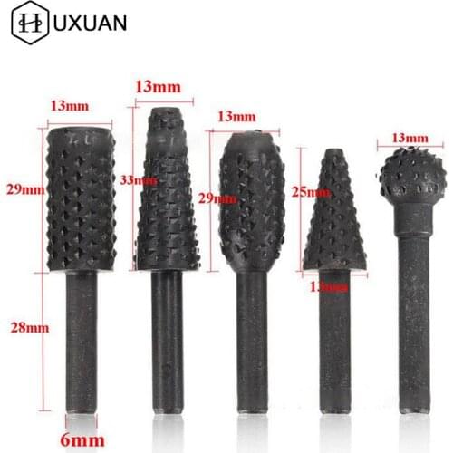 5pcs Wood Rasp File Drill Bits 1/4'' 6mm Shank Rotary Burr Set For Woodworking Tools