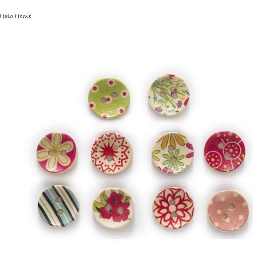 50pcs Cute Multicolor Printing Round Wood Buttons Sewing Scrapbook Clothing Crafts Handwork Accessories Cartoon DIY 15mm