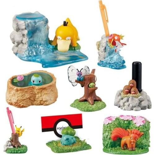 8Pcs/Set Cartoon Bulbasaur Psyduck Butterfree Magikarp Geodude Squirtle Vulpix Pika Pokemones Anime Figures Stump Action Toy