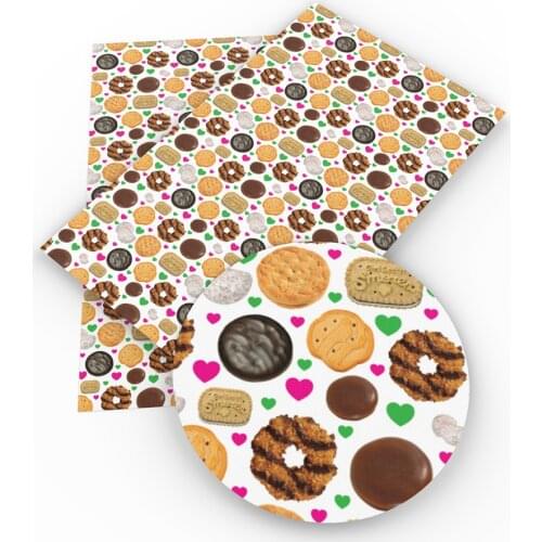 David accessories 20*33cm Cake Printed Faux Synthetic Leather Fabric for Bows DIY Handmade Materials Crafts,1Yc10190