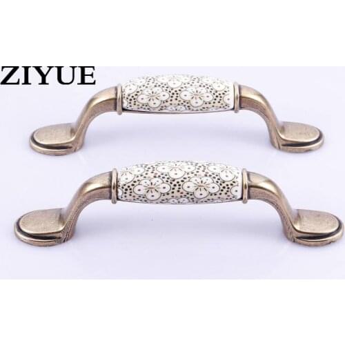 Free Shipping 2pcs/Lot European Style Retro Pattern Drawer Cabinet Wardrobe Door Small Handle Simple Pastoral Ceramic