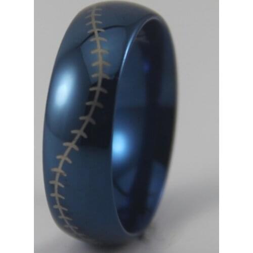 Free Shipping USA UK Canada Russia Brazil Hot Sales 8MM Blue Dome Baseball Stitch Comfort Mens Fashion Tungsten Wedding Ring