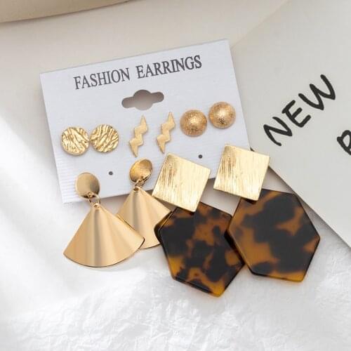 BICUX Bohemian Acrylic Big Earrings For Women Set Vintage Dangle Drop Metal Earrings Gold Colour Earrings 2021 Brincos Jewelry