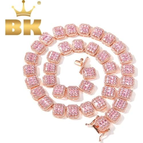 The BLING KING 13mm Width Paved Bling Pink Square Baguettecz Stone Iced Out Link Chain Choker Necklace Hiphop Jewelry For Gift