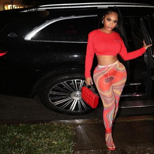 Cutenew Mesh Printing Foot Pants Medium Waist Skinny Body-Shaping Leggings Women 2021 Fashion Sexy Slim Streetwear Lady Trousers