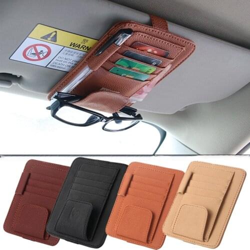 PU Car Vehicle Sun Visor Sunglasses Eyeglasses Glasses Holder Storage Clip Credit Card Package ID Storage Pen Bag With 4 Color