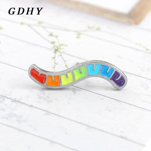 GDHY Cartoon Coloured Caterpillar Brooches Colorful Cute Worm Enamel Pins For Kids Backpack Badge Children Jewelry