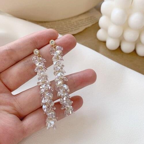 Huge Bud Long Crystal Drop Earrings Korean Design Dangle Cute Sweet Eardrop For Women Girls Brincos Bridal Wedding Jewelry Gift
