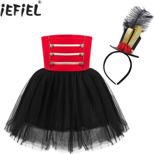 Girls Circus Ringmaster Tutu Dress Birthday Party Dress Kid Nutcracker Cosplay Fancy Dress Child Halloween Christmas Costume Set