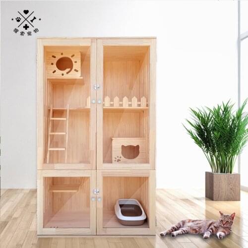 100*60*170 Solid Wood Cat House Cat Villa Cat Litter Oversized Luxury Display Cabinet Double Layer
