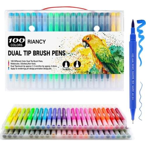 100 colurs Colorful Pens Dual Tip Brush Marker Pen Water Color Fine Liner Art Markers For Coloring Drawing Painting Calligraphy