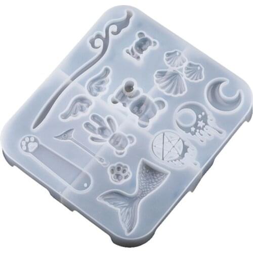 Bear moon star shell fish tail Hairpin Silicone Mold for jewelry Resin jewelry making tool UV epoxy resin molds