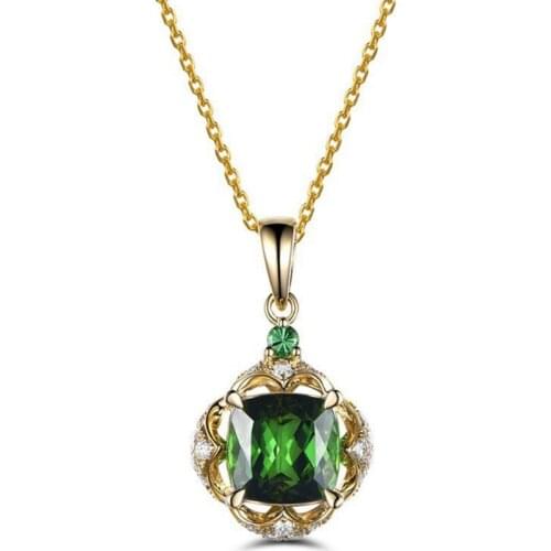 FYSL Light Yellow Gold Color Geometric Shape Section Green Tourmaline Pendant Link Chain Necklace Trendy Jewelry