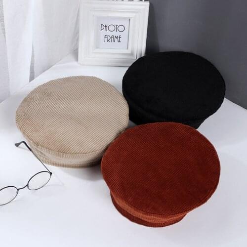 Hot Harajuku Corduroy Beret Hats Women Girls Vintage Artist Painter Hat Winter Autumn Embroidery K Wool Octagonal cap adjust
