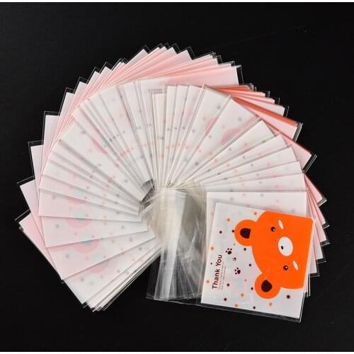 100pcs Bear Pic. Self Adhesive Cookie Candy Package Gift Bags Cellophane Wedding Birthday