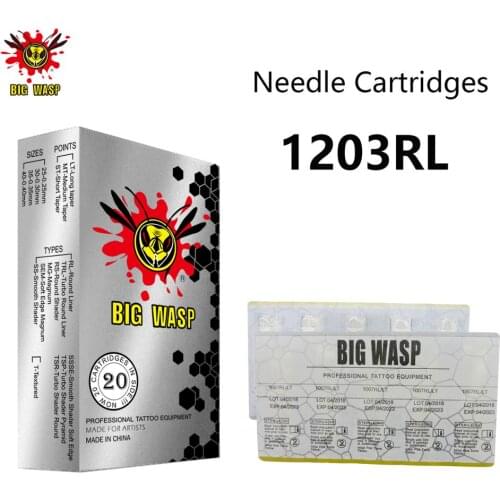 BIGWASP 1203RL Tattoo Needle Cartridges #12 Standard (0.35mm) 3 Round Liner (3RL) for Cartridge Tattoo Machines & Grips 20Pcs