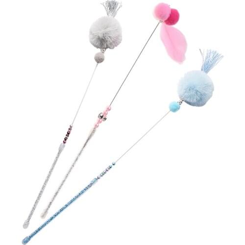 Tassel Colored Beaded Short Shot Cat Catcher Teaser Wand with Hair Ball Pet Interactive Toy Funny Cat Stick Beautiful